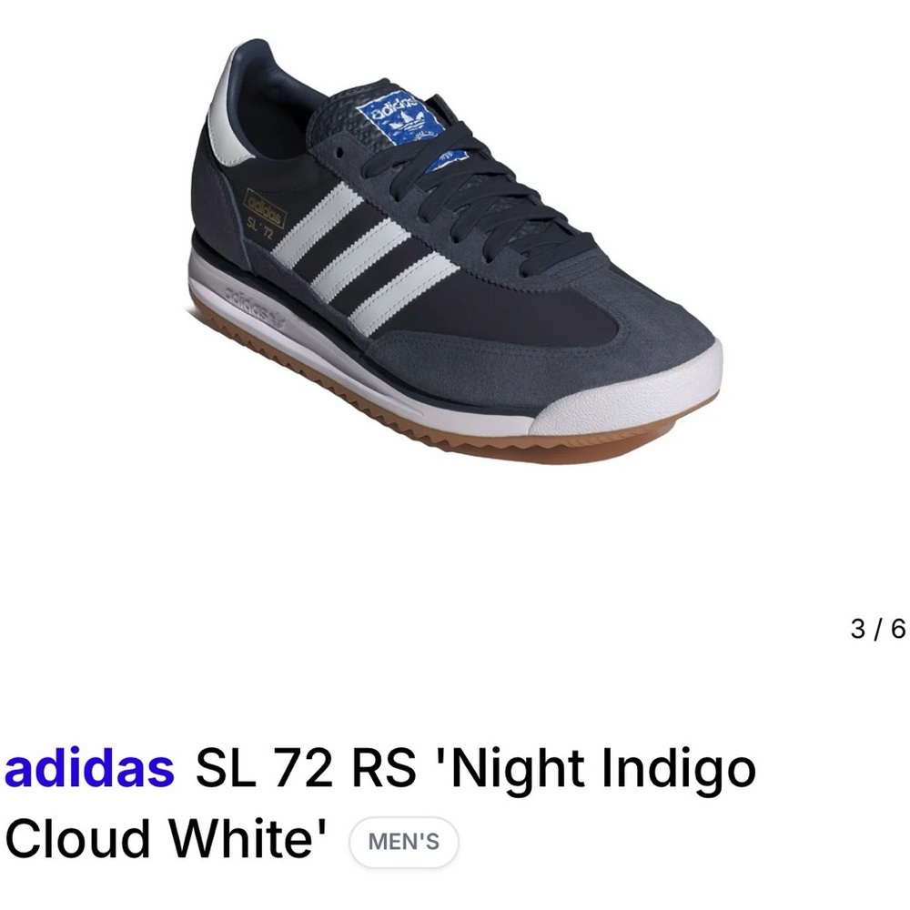 adidas SL 72 RS Men's Shoes - Night Indigo and Cloud White - Picture 3 of 7